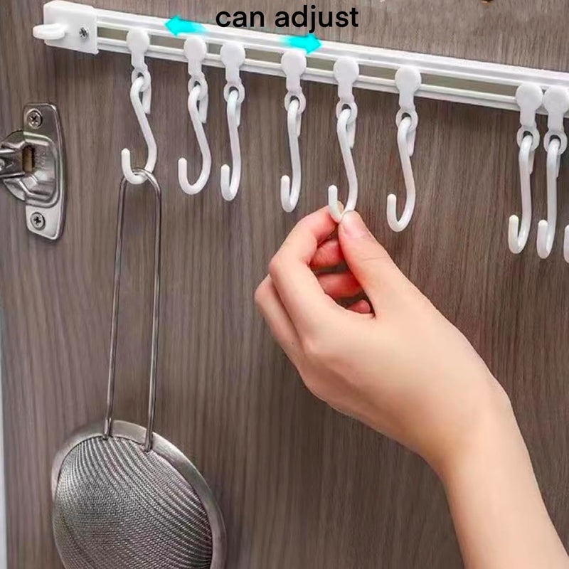 TTYGRHQ 2Pcs Multifunctional Slide Rail Hook, Adhesive Wall Hooks Rack Kitchen Rail, Space Saving Utensil Rack with 10 Hooks No Drilling Hanger for Bathroom Kitchen Bedroom Office(40cm/15.7in) - Image 2